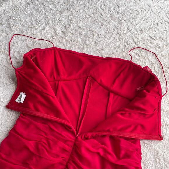 Cache silk ruffled sweetheart slip dress cocktail red ruched midi formal red 8 - Picture 7 of 16